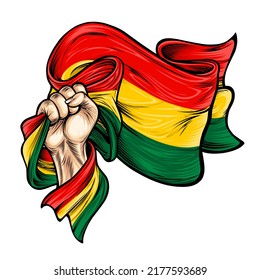 Black History Month. Hand holding and raising the Red, yellow, green flags. Freedom or emancipation day. celebrate african-american history and heritage. poster greeting card banner