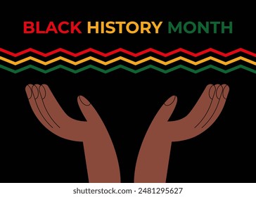 Black History Month. Black Hands showing the text. Flat vector illustration template for background, banner, card, poster.