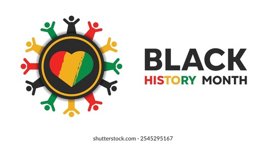 Black History Month. Heart and peoples. Great for cards, banners, posters, social media and more. White background.