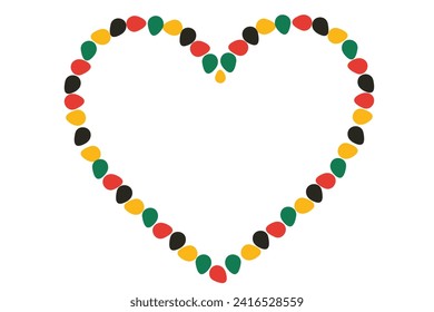  Black History Month Heart shape stroke,Black History Month African colours, green, yellow, red, illustration,Black History Month Border And Frame.