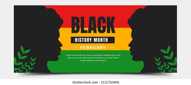 Black History Monat horizontale Banner Design. Flaches Design mit einer Silhouette von afro Menschen Illustration.