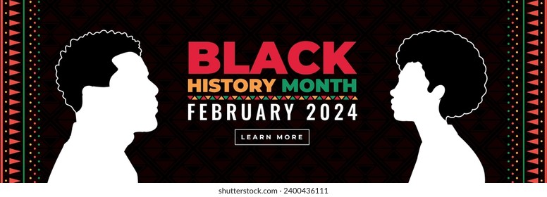 Black History Month Horizontal Banner. Panorama Website Background. Black Awareness Day. Celebrating African American history. Vector illustration.