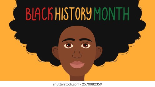 Black history month horizontal banner template. Background with women African American races. Black history month hand drawn lettering. Vector flat illustration.