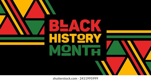Black History Month. Horizontal bright banner. Lettering with ethnic abstract pattern. African American. February. The concept, struggle for equality. For website, poster, flyer. Vector illustration.