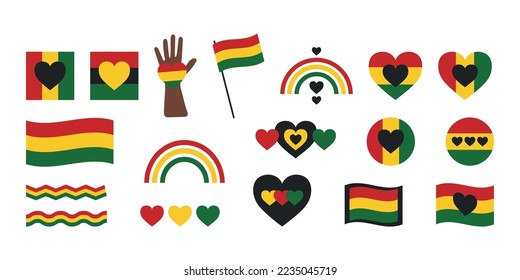 Black history month icons. Juneteenth National Independence Day. African American history, celebrating Jubilee Day. Freedom day signs, symbols. Collection vector illustration for Emancipation Day.