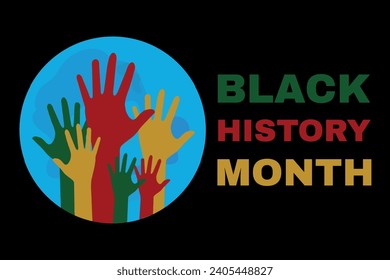 Black History Month. Illustration von Händen auf dem Hintergrund des Planeten Erde, geeignet für ein soziales Banner. Feiern Sie im Februar die Geschichte Afrikas. Vektorgrafik.