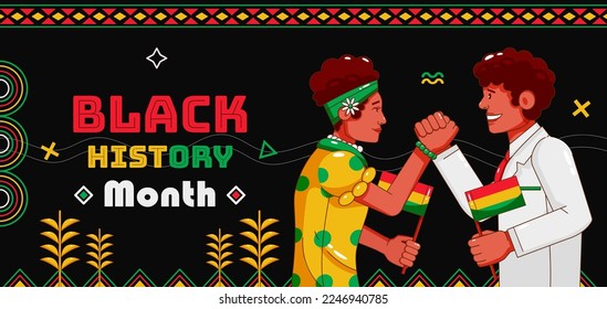 Black history month, illustration of man and woman shaking hands encouraging
