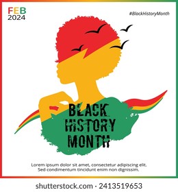 Black History Month Illustration Post Template for Banner, poster, flyer. 