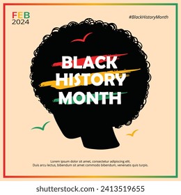 Black History Month Illustration Post Template for Banner, poster, flyer. 