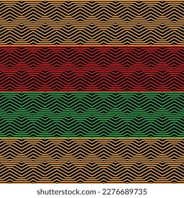 Black History Month, Juneteenth Abstract Kwanzaa Pattern With Zigzag Lines In Traditional African Colors