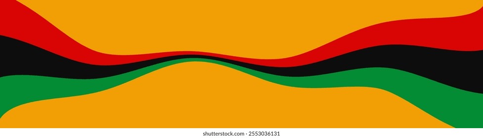 Mes de la Historia Negra, Anuncio Juneteenth. Ondeando la bandera panafricana sobre fondo amarillo. Afiche del Día de la Libertad de Juneteenth
