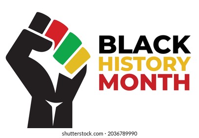 Black history month lettering with black power hand fist icon over white background