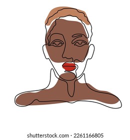 Black history month line art vector illustration. Afro people outline silhouette isolated. African American Canadian citizen. Afro woman face short haircut continuous line drawing.
