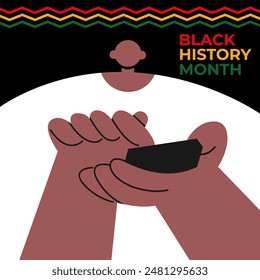Black History Month. Black man in app. Flat vector illustration template for background, banner, card, poster.