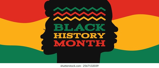 black history month man and woman profile sillhouettes african american celebrating banner poster vector illustration