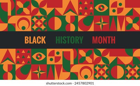 Black History Month modern geometric background. Abstract neo geo Illustration. Celebrated annually in February in the USA and Canada.