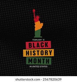 Black history month on February greeting template with tricolor Liberty statue. Best for black history month celebration for African American in USA and Canada. Vector Illustration