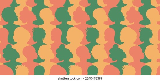 Black History Month Pattern. African American History with men and women silhouette red-yellow-green colours. Vector illustration of seamless pattern. 