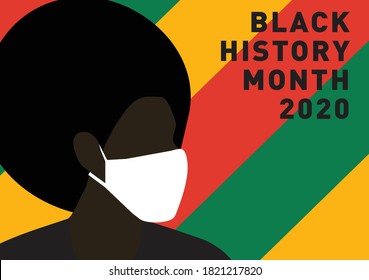 Black history month person with afro and face mask during coronavirus pandemic vector illustration