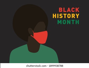 Black history month person with afro and face mask during coronavirus pandemic vector