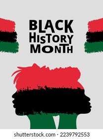 Black History Month postcard. African American History with woman and man silhouette. Celebrating annual in February in America and Canada. Poster, card, banner, color background. Vector illustration