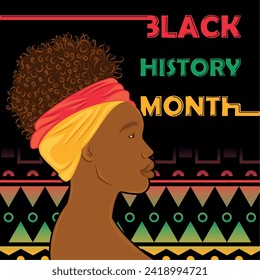 Black history month poster Afro american girl character Vector illustration