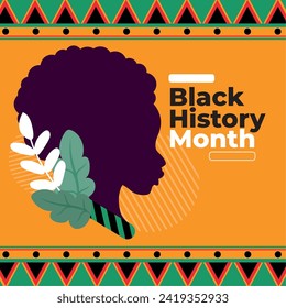 Black history month poster Afro american girl character Vector illustration