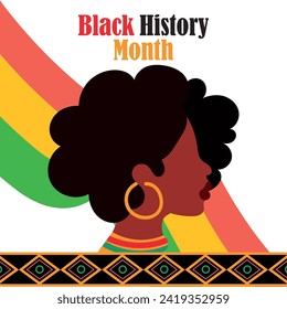 Black history month poster Afro american girl character Vector illustration