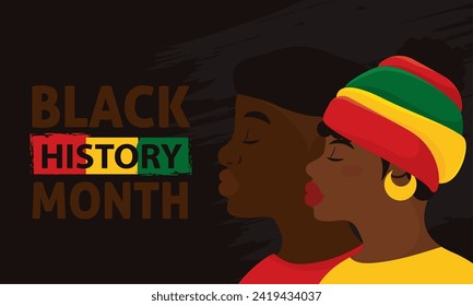 Black history month poster Afro american couple characters Vector illustration