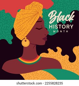 Black history month poster Cute afro american girl character Vector illustration