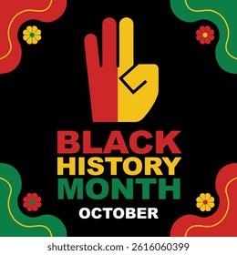 Black History Month Poster Design – African Inspired Hand Symbol with Red Yellow Green Colors and Decorative Border