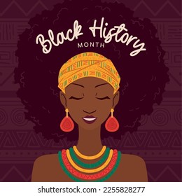 Black history month poster Isolated afro american girl with earrings Vector illustration