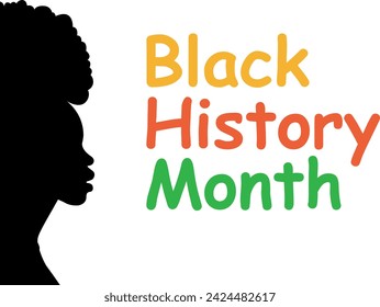 Black History Month poster on a white background. Poster with a black girl and text on a white background. Flat design style. Vector illustration EPS 10