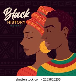 Black history month poster Pair of afro american characters Vector illustration