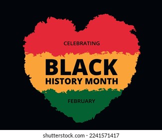 Black History Month Poster with red-yellow-green heart. African American History. Celebrating annual in February in America and Canada. Poster, card, banner, background. Vector illustration