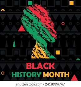 Black history month poster Silhouette of afro american girl Vector illustration