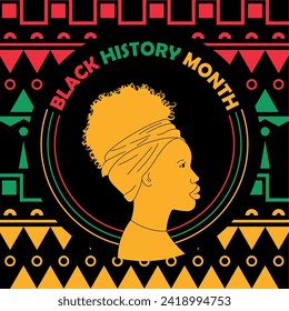 Black history month poster Silhouette of afro american girl Vector illustration