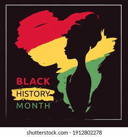 Black history month -- poster. Black woman on the background of the contours of the map of Africa. Vector illustration.