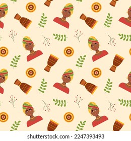 Black History Month Seamless Pattern of African American Holiday in Template Hand Drawn Cartoon Flat Design Illustration