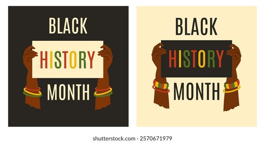 Black history month. Set of Banner design. Background template. Historical event. Human right. Concept of unity, freedom, discrimination. African culture. African American History. Vector illustration