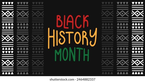 Black history month simple banner. Ethnic pattern with lettering. African-American Independence Day Background. Holiday template for card, poster. Vector flat illustration.