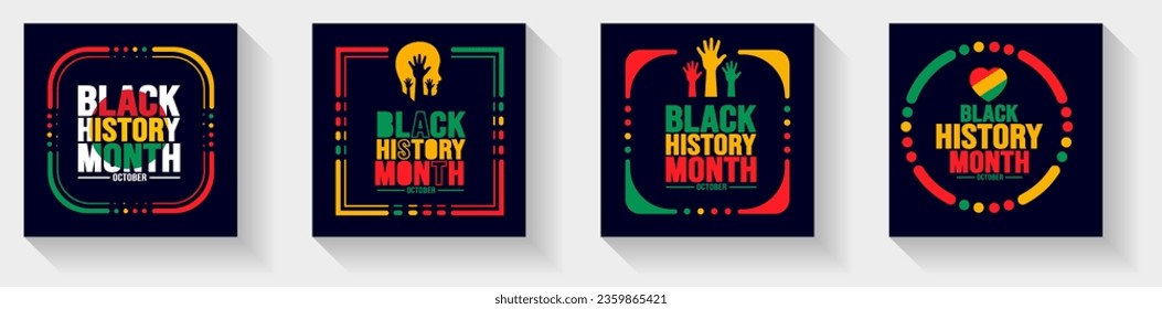 Black History Month Social media post banner, sticker, typography template set Celebrated in October and February United States, Canada, Africa, UK, Ireland. use to cover, banner, placard, poster.