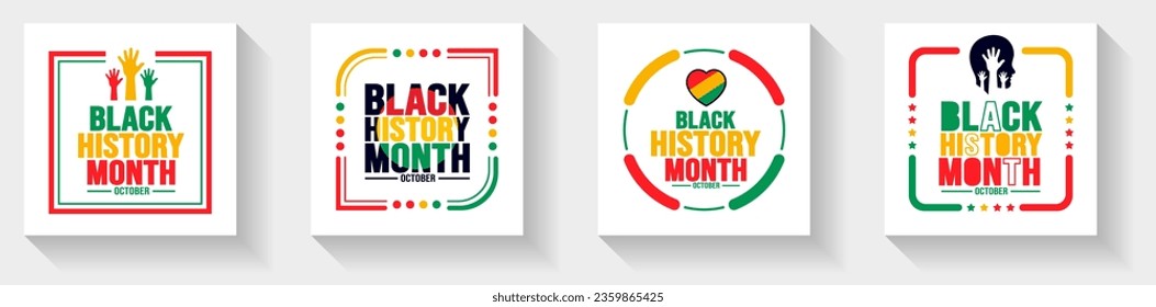 Mes de la Historia Negra Publicación en medios sociales Banner, sticker, plantilla de tipografía set Celebrado en Octubre y Febrero Estados Unidos, Canadá, África, Reino Unido, Irlanda. usar para cubrir, banner, cartel, afiche.