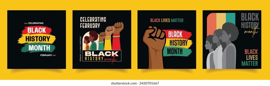 Black History Month Social Media Post Collection Design. Vector Illustration.