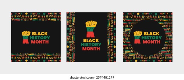 Black History Month social media post banner, African American history celebration, February awareness celebration banner, with geometric pattern, Juneteenth Independence Day web banner