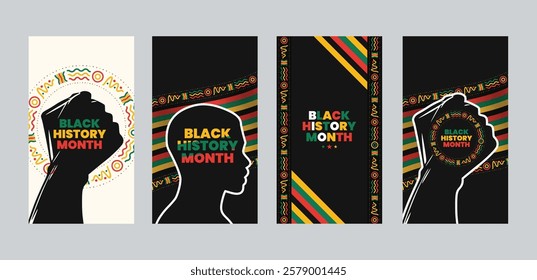 Black History Month social media post banner, Instagram story template. African American history celebration, February awareness celebration banner, with hand fist, Juneteenth Independence Day