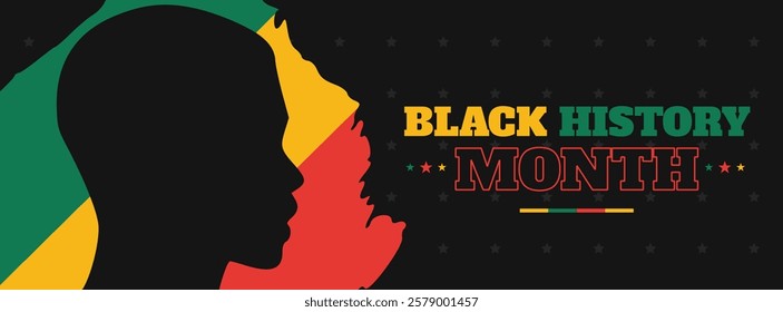 Black History Month social media cover web banner, African American history celebration, February awareness celebration banner, with silhouette, Juneteenth Independence Day banner template