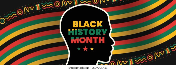 Black History Month social media cover web banner, African American history celebration, February awareness celebration banner, with silhouette, Juneteenth Independence Day banner template