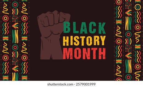 Black History Month social media web banner, African American history celebration, February awareness celebration banner, with geometric pattern, Juneteenth Independence Day banner template