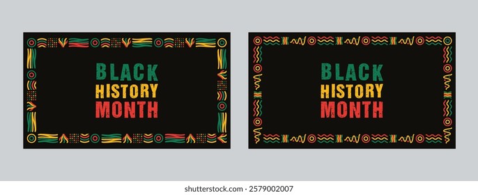 Black History Month social media web banner, African American history celebration, February awareness celebration banner, with geometric pattern, Juneteenth Independence Day banner template